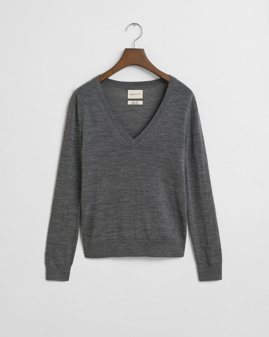 extra fine merino wool vneck sweater - charcoal melange
