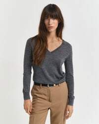 extra fine merino wool vneck sweater - charcoal melange