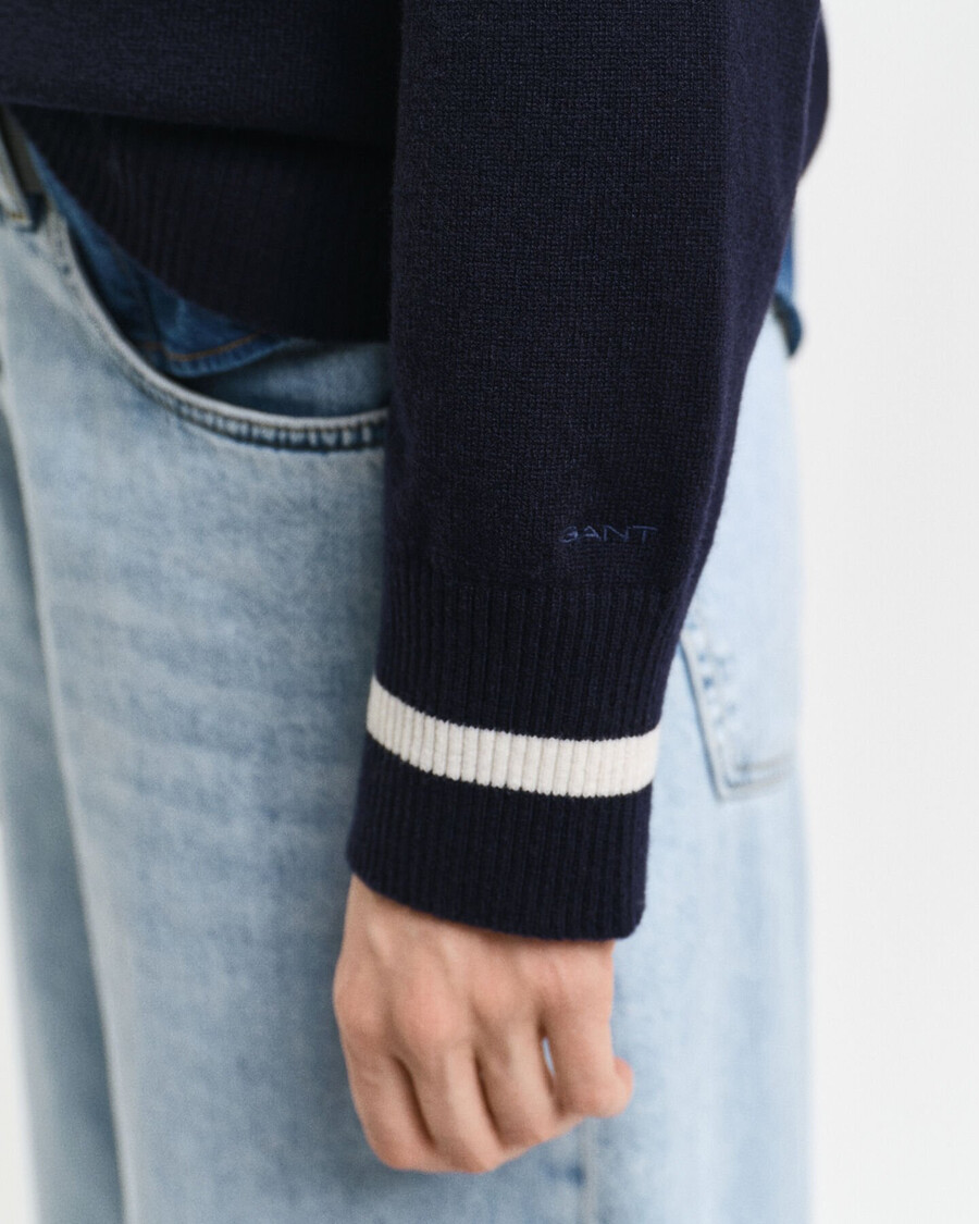 superfine lambswool contrast vneck sweater - evening blue