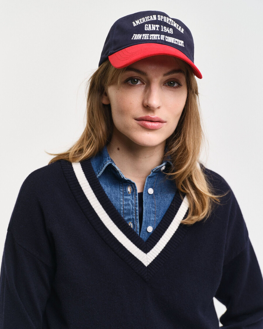 superfine lambswool contrast vneck sweater - evening blue