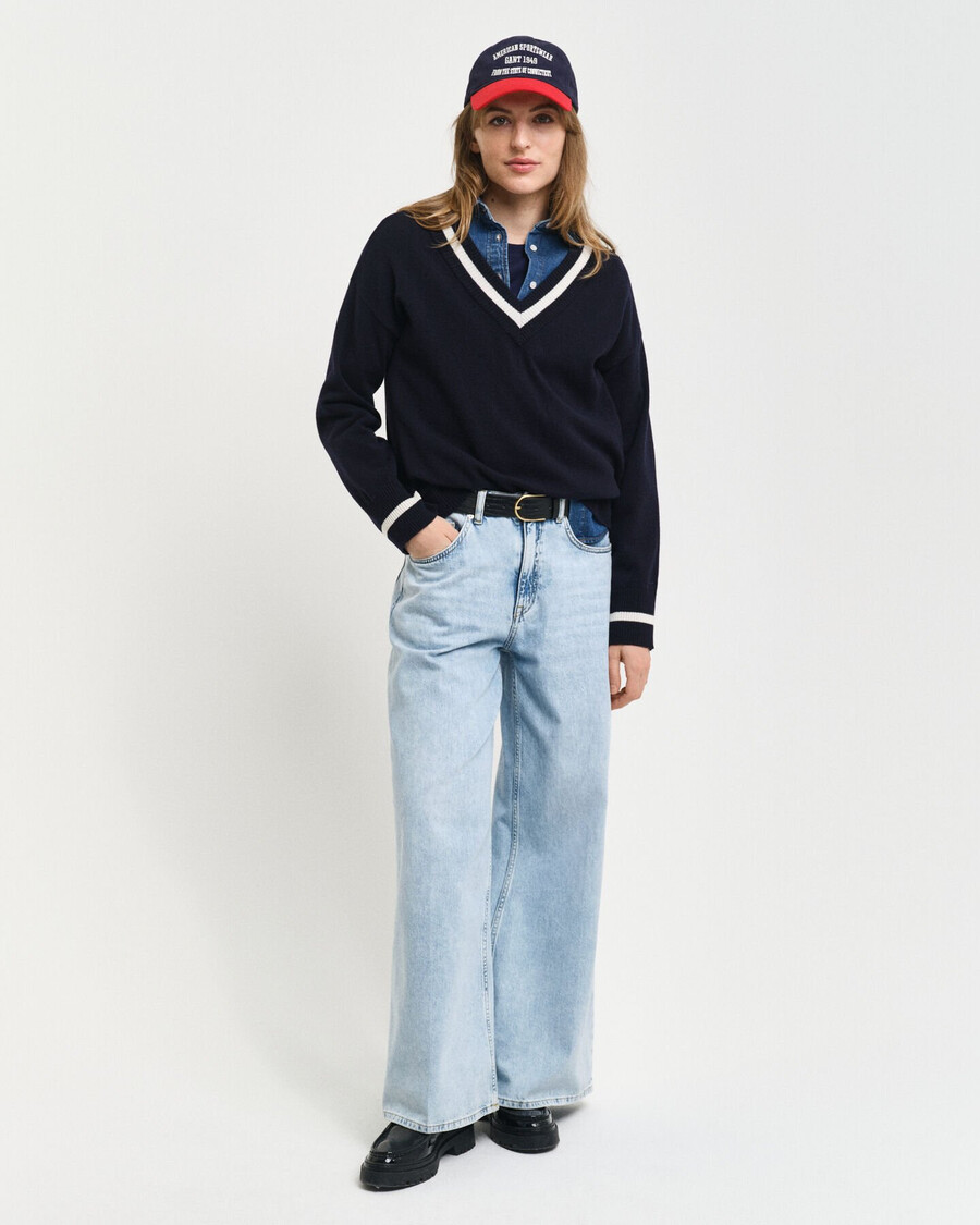 superfine lambswool contrast vneck sweater - evening blue