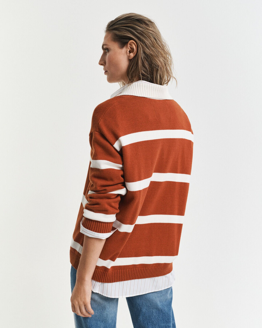 striped knitted rugger - rusty brown