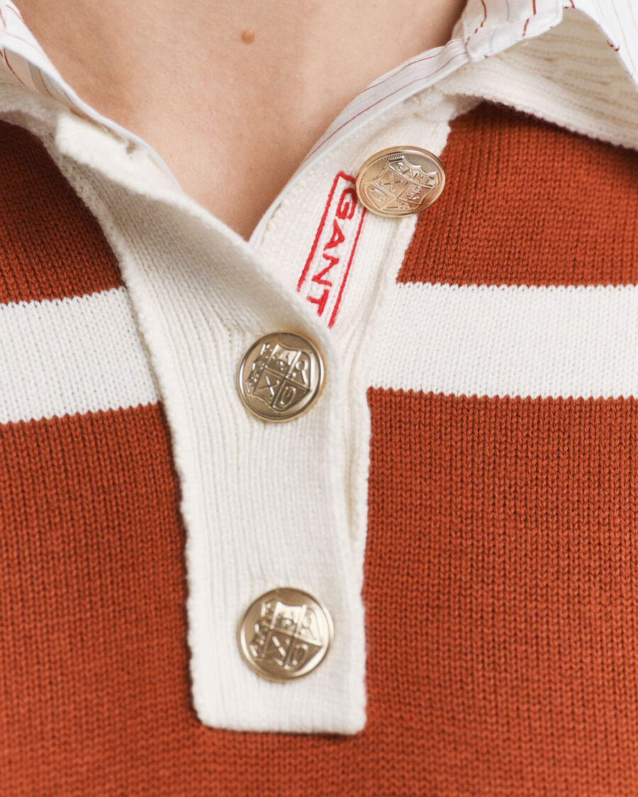 striped knitted rugger - rusty brown