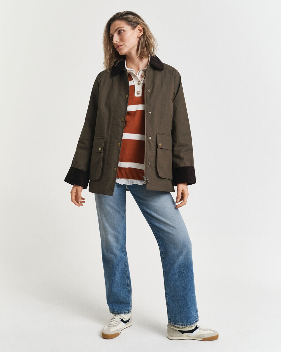 striped knitted rugger - rusty brown