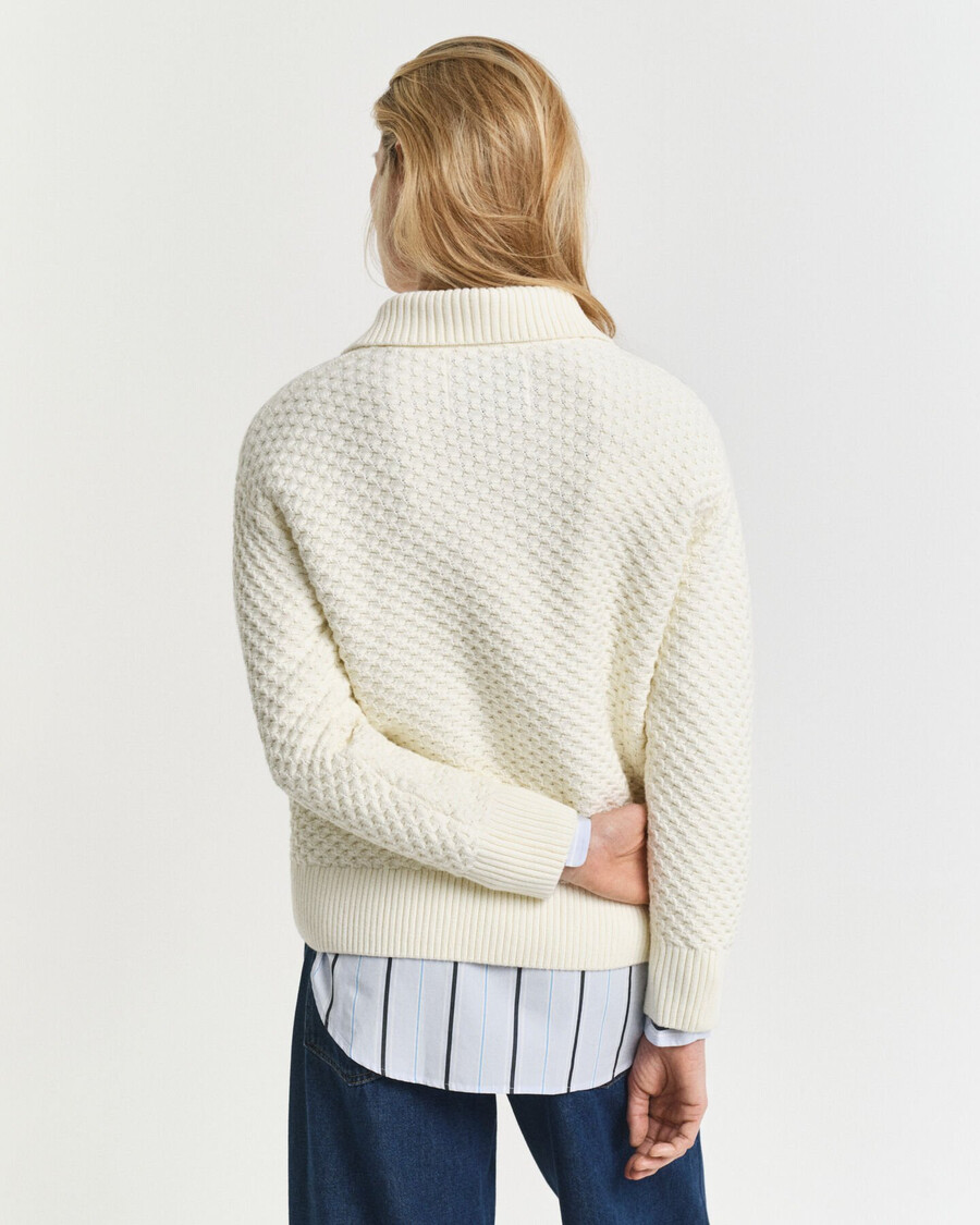 textured cotton halfzip sweater - cream