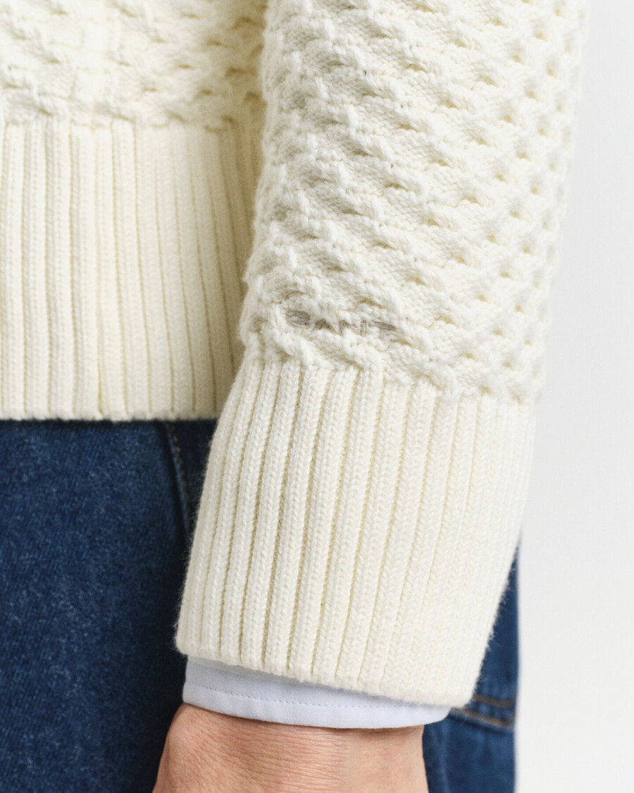 textured cotton halfzip sweater - cream