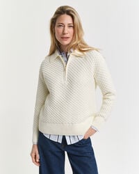 textured cotton halfzip sweater - cream
