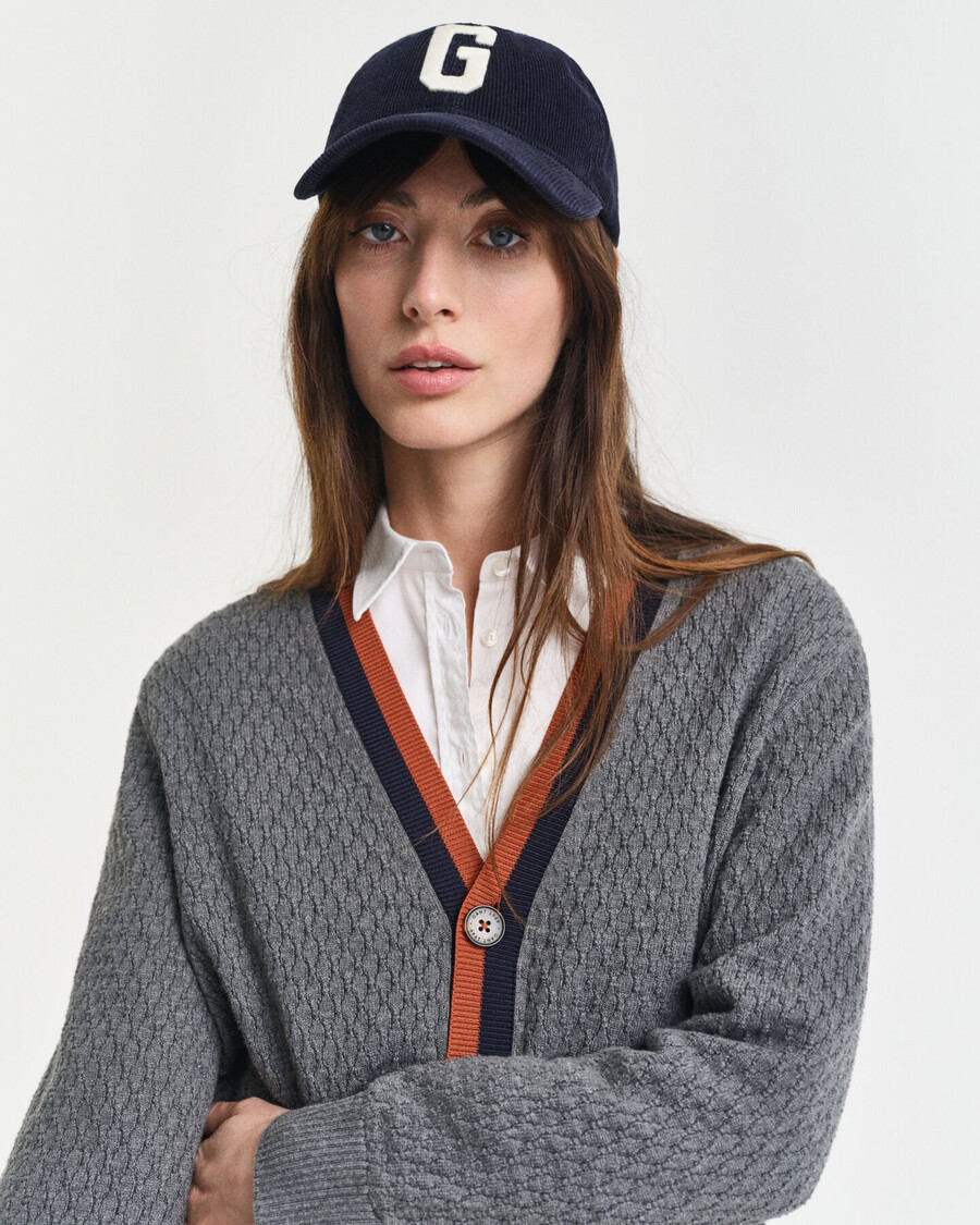 textured cotton contrast cardigan - charcoal melange