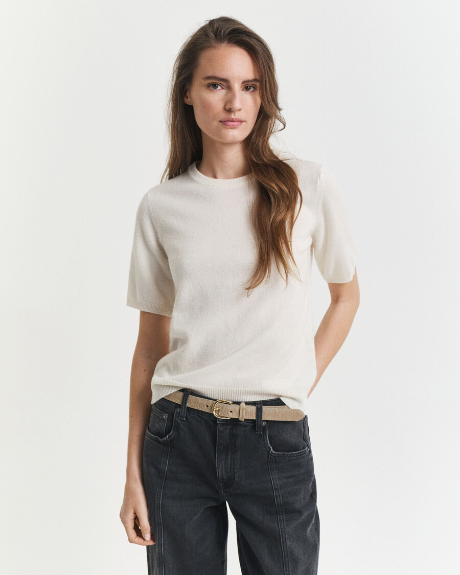 superfine lambswool short sleeve crew neck sweater - cream