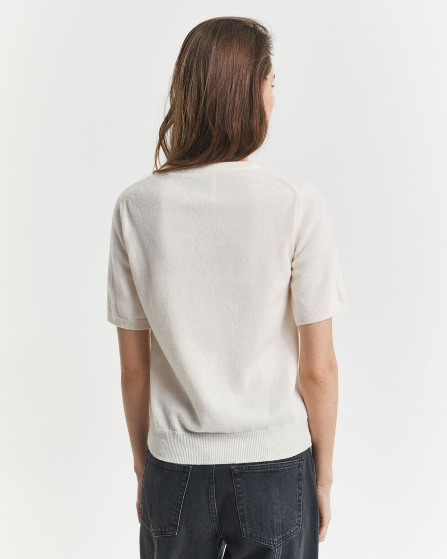 superfine lambswool short sleeve crew neck sweater - cream