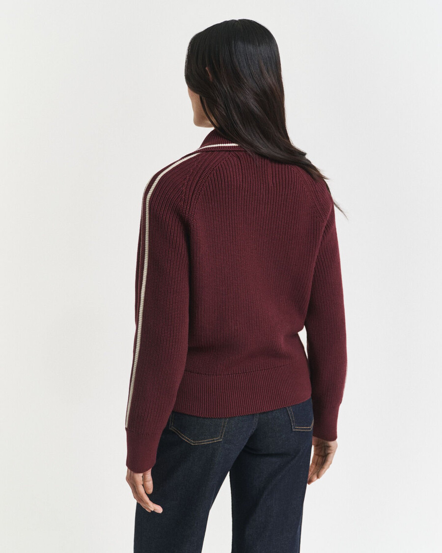 varsity zip cardigan - plum wine