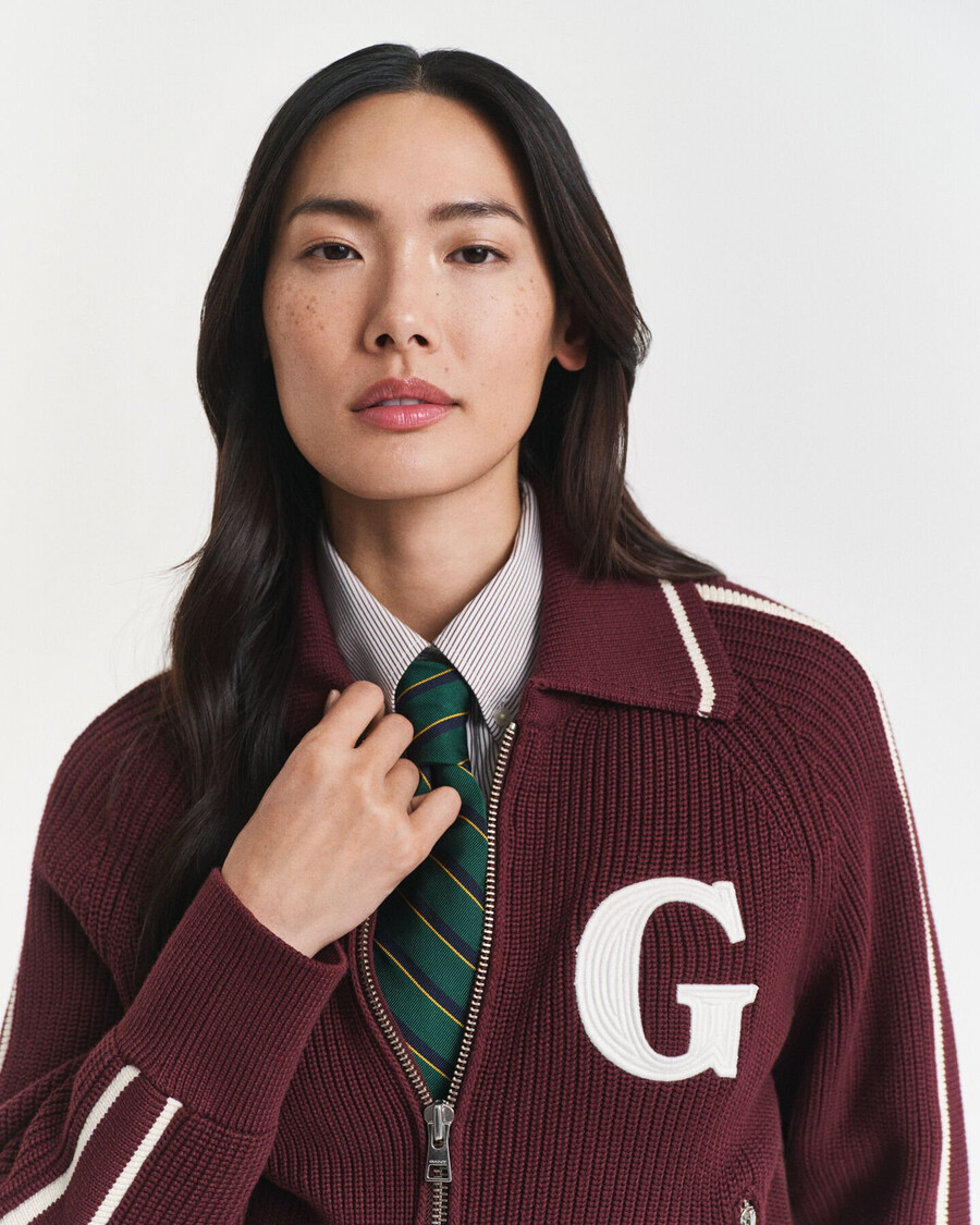 varsity zip cardigan - plum wine