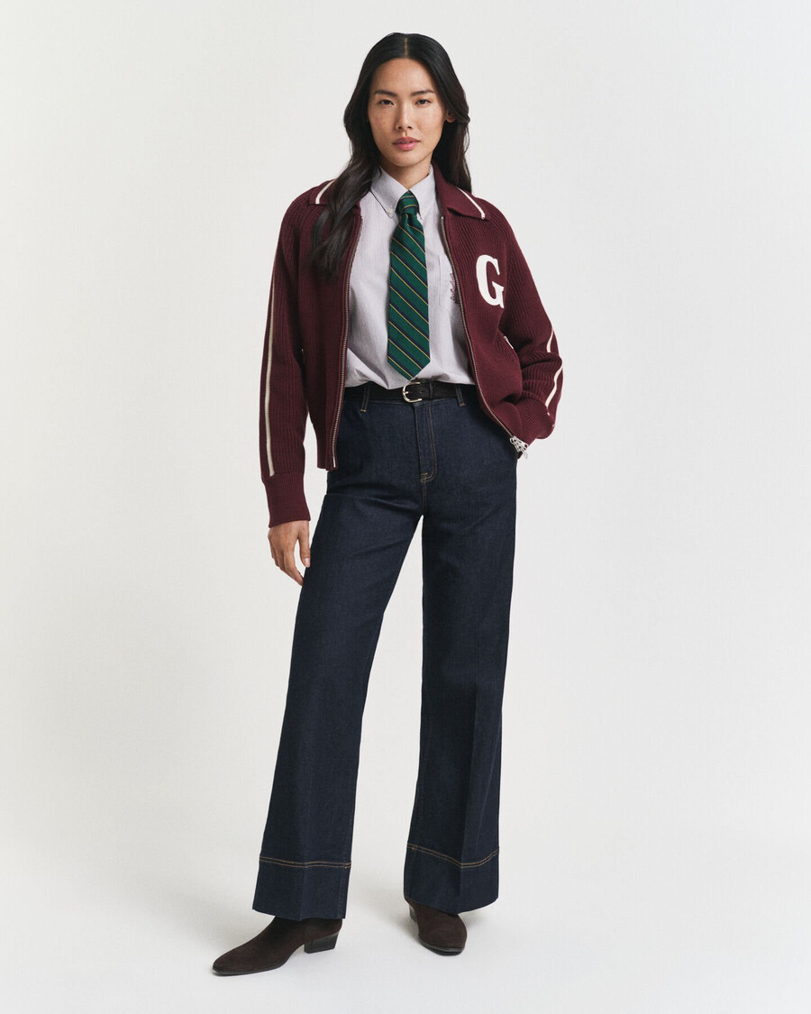varsity zip cardigan - plum wine