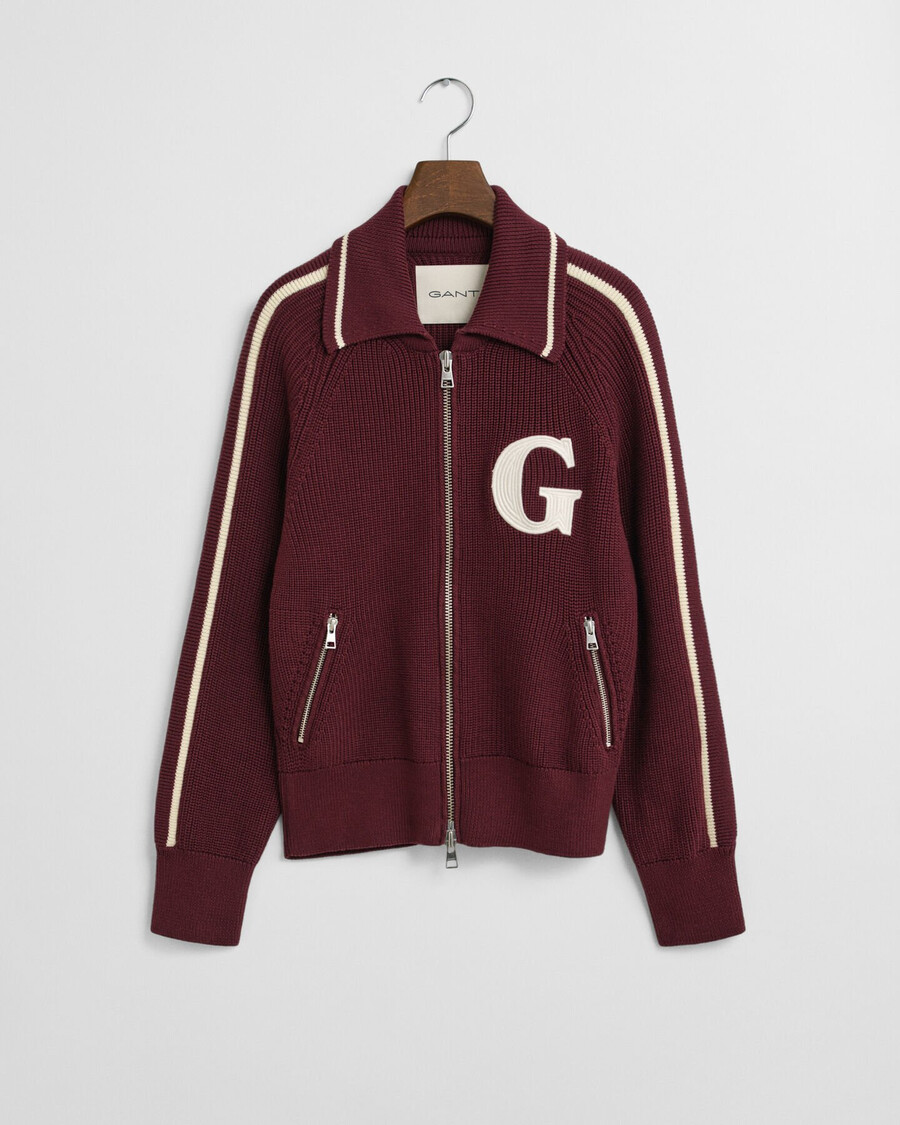 varsity zip cardigan - plum wine