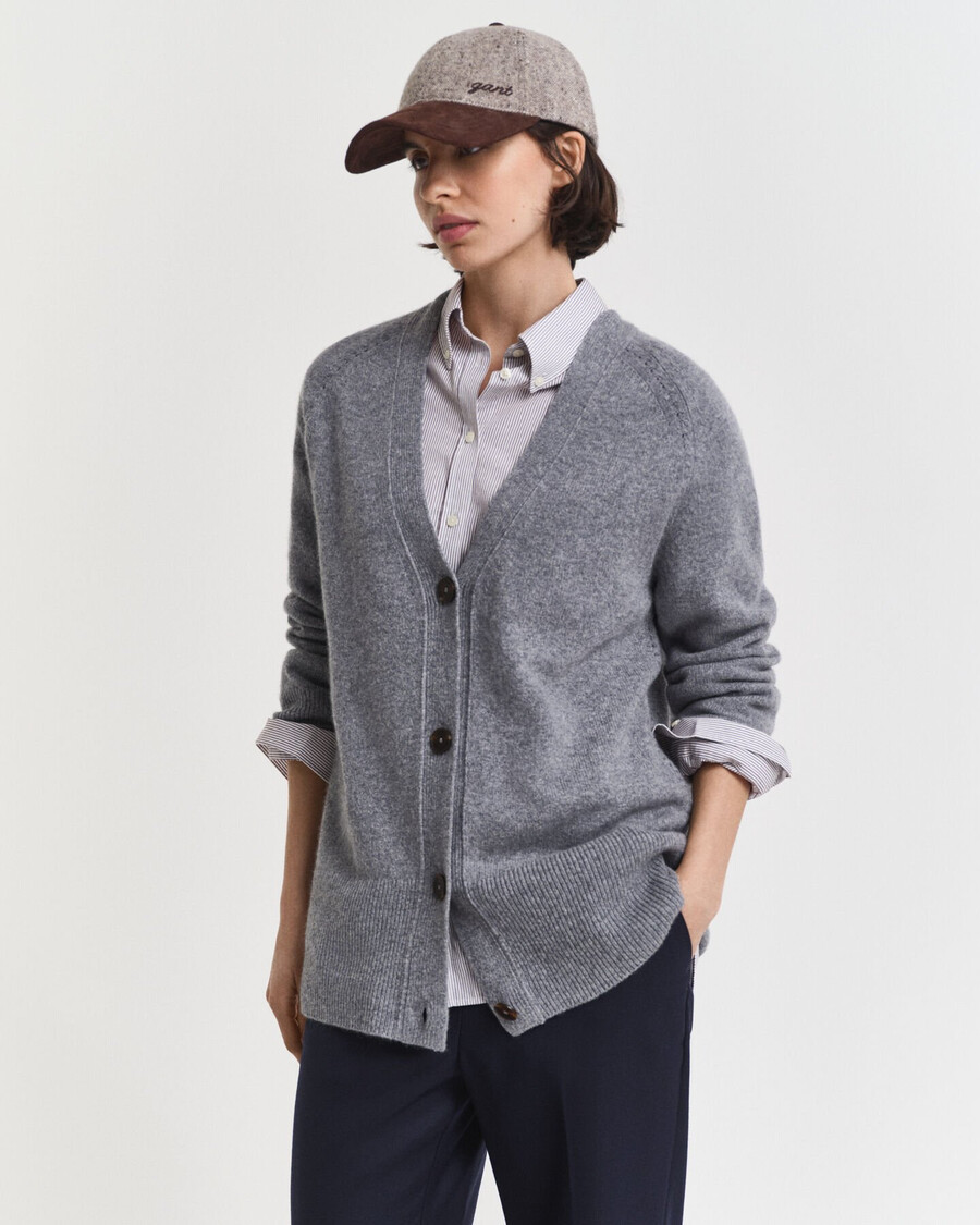 wool cashmere blend cardigan - charcoal melange