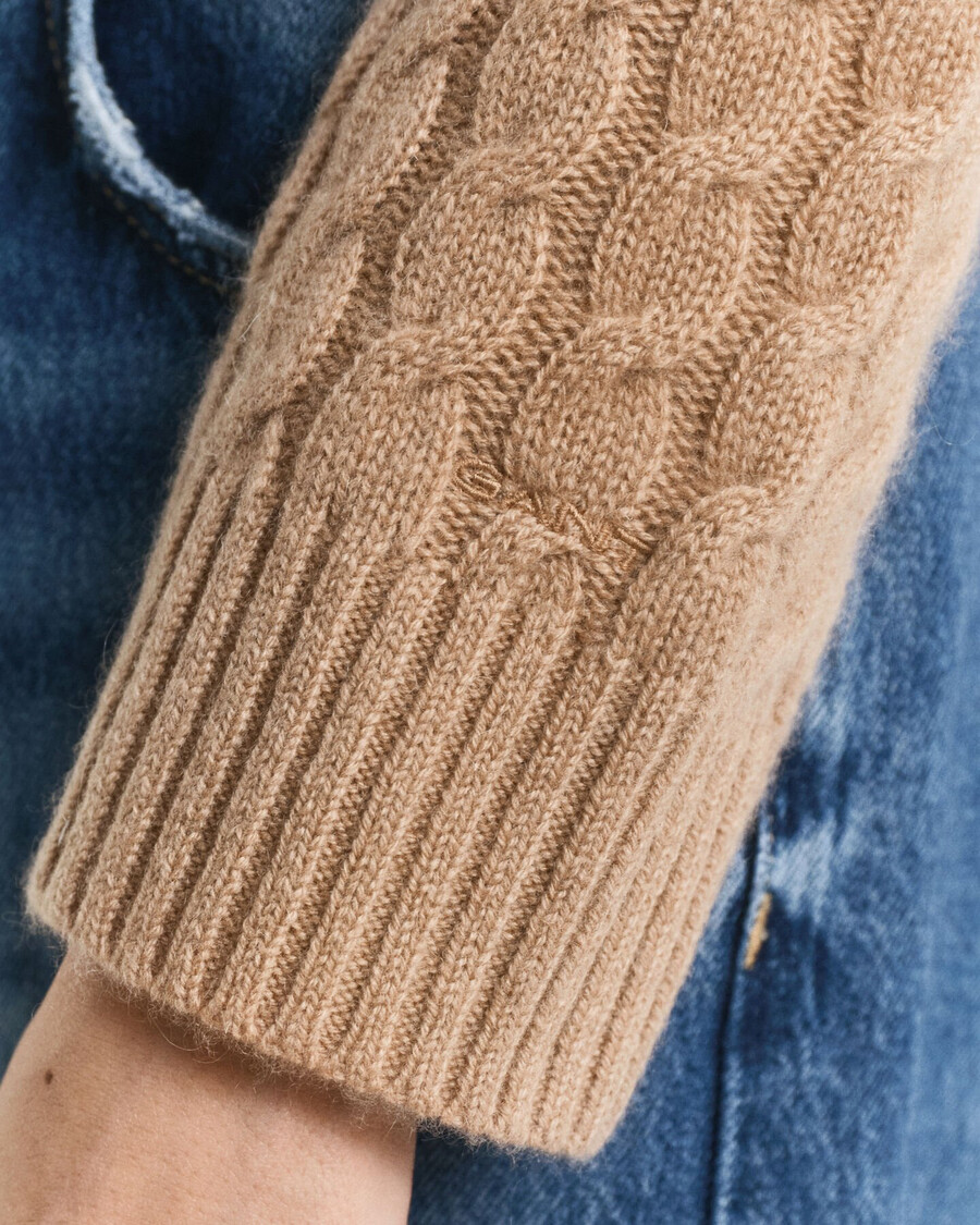 cashmere cable knit crew neck sweater - warm khaki