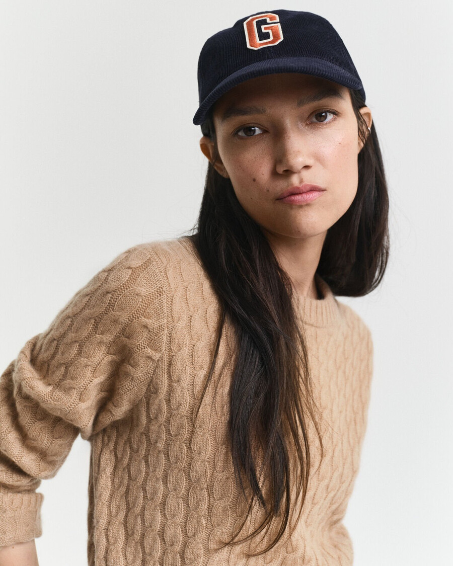 cashmere cable knit crew neck sweater - warm khaki