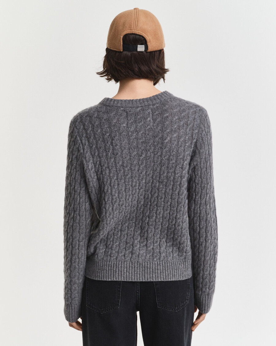 cashmere cable knit crew neck sweater - charcoal melange