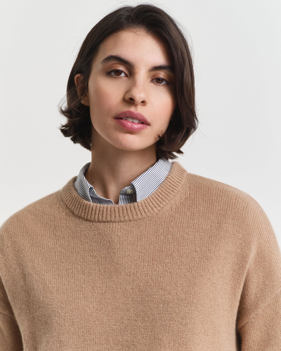 cashmere crew neck sweater - warm khaki
