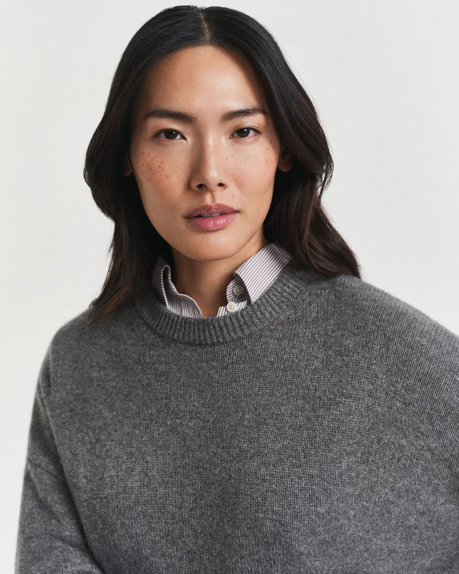 cashmere crew neck sweater - charcoal melange
