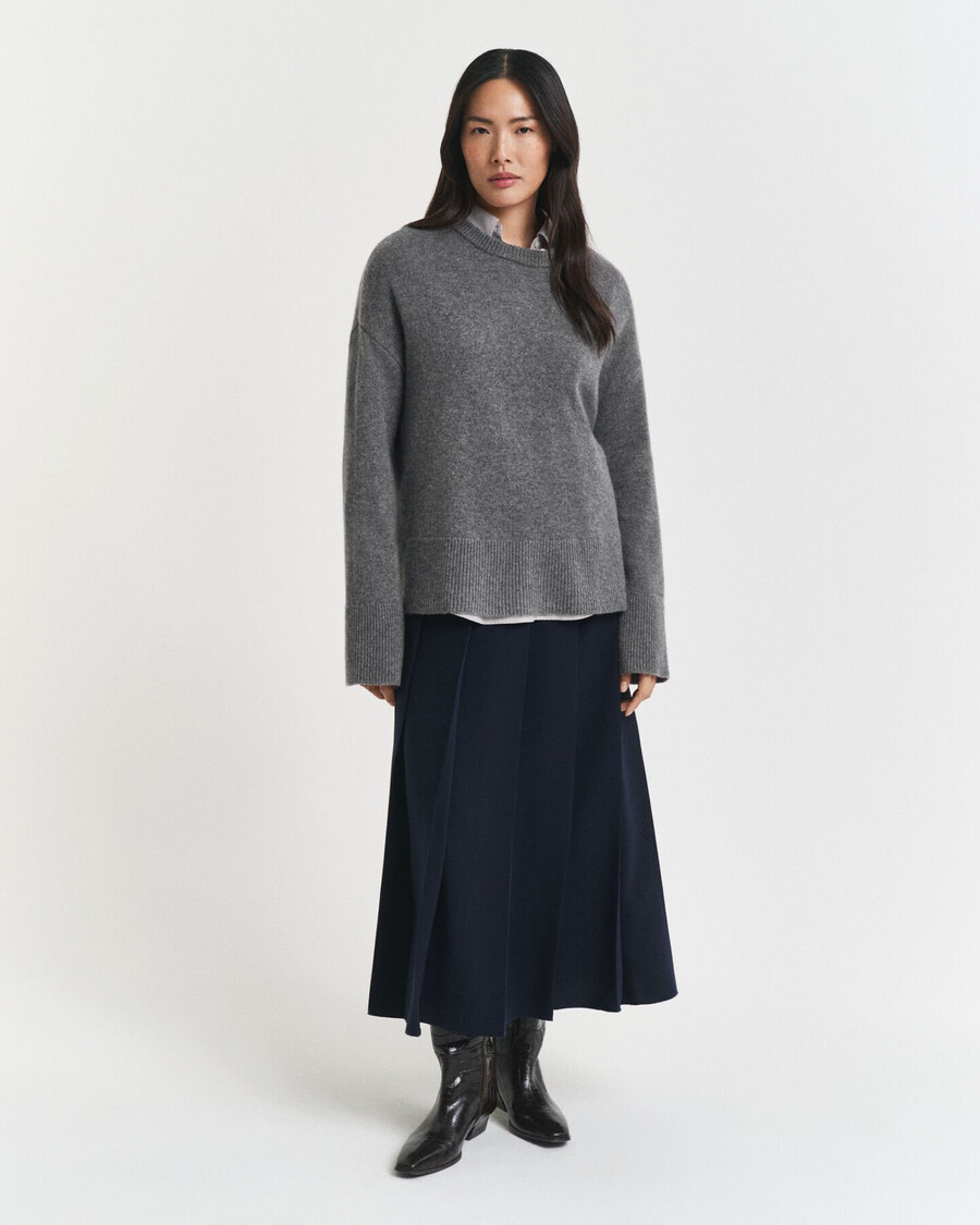 cashmere crew neck sweater - charcoal melange