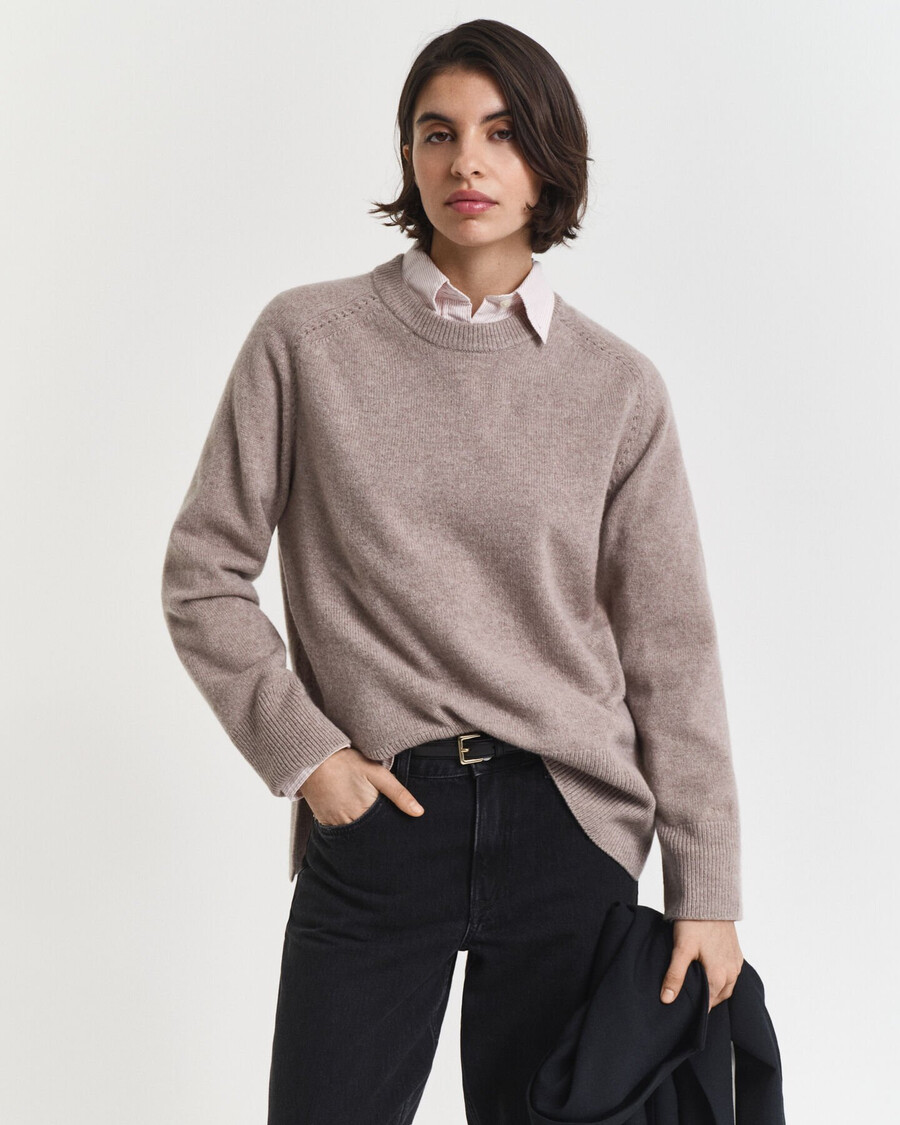 soft wool cashmere blend crew neck sweater - taupe beige