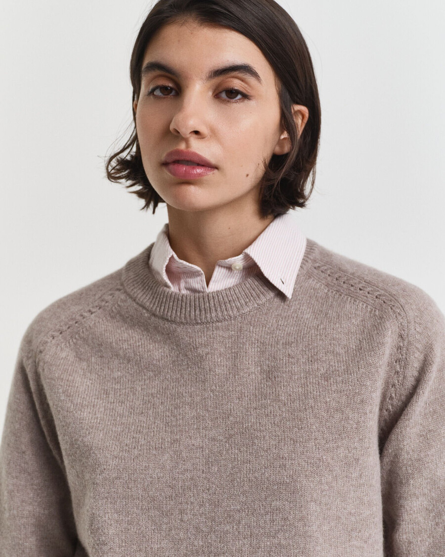 soft wool cashmere blend crew neck sweater - taupe beige