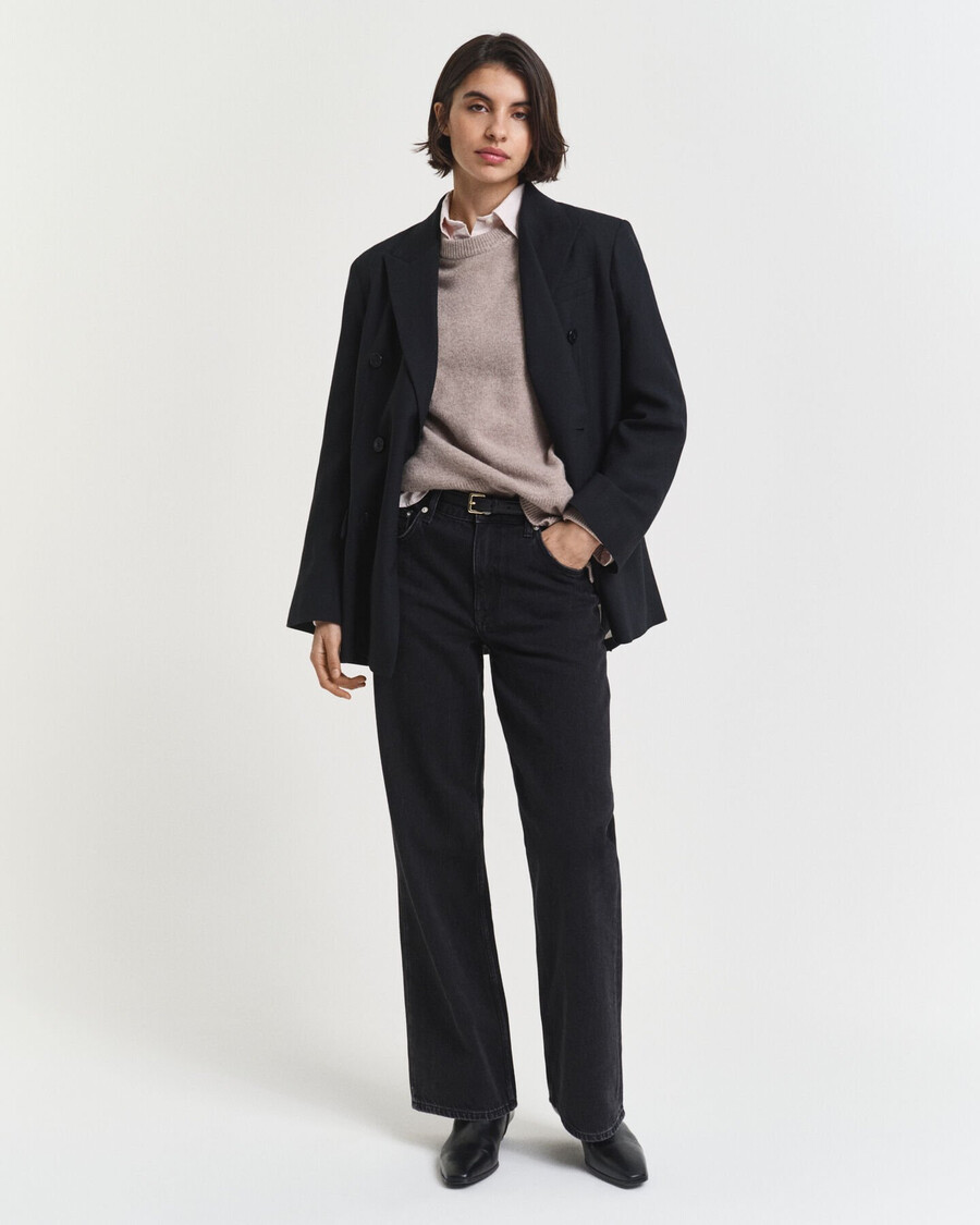 soft wool cashmere blend crew neck sweater - taupe beige