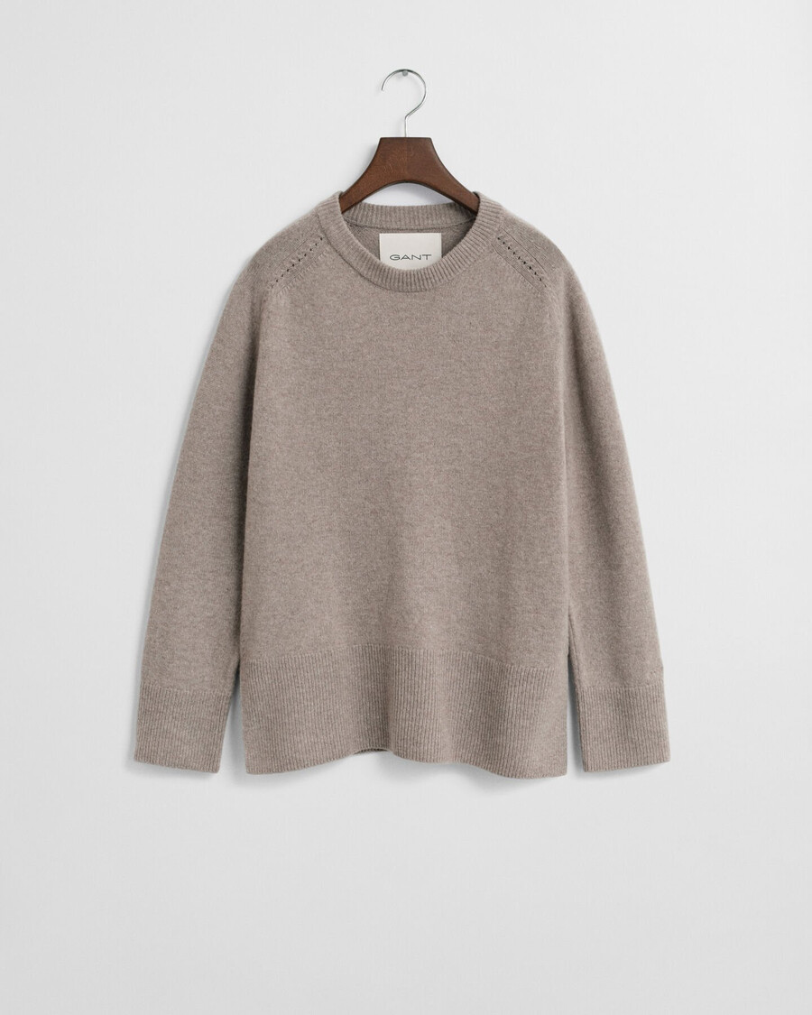 soft wool cashmere blend crew neck sweater - taupe beige