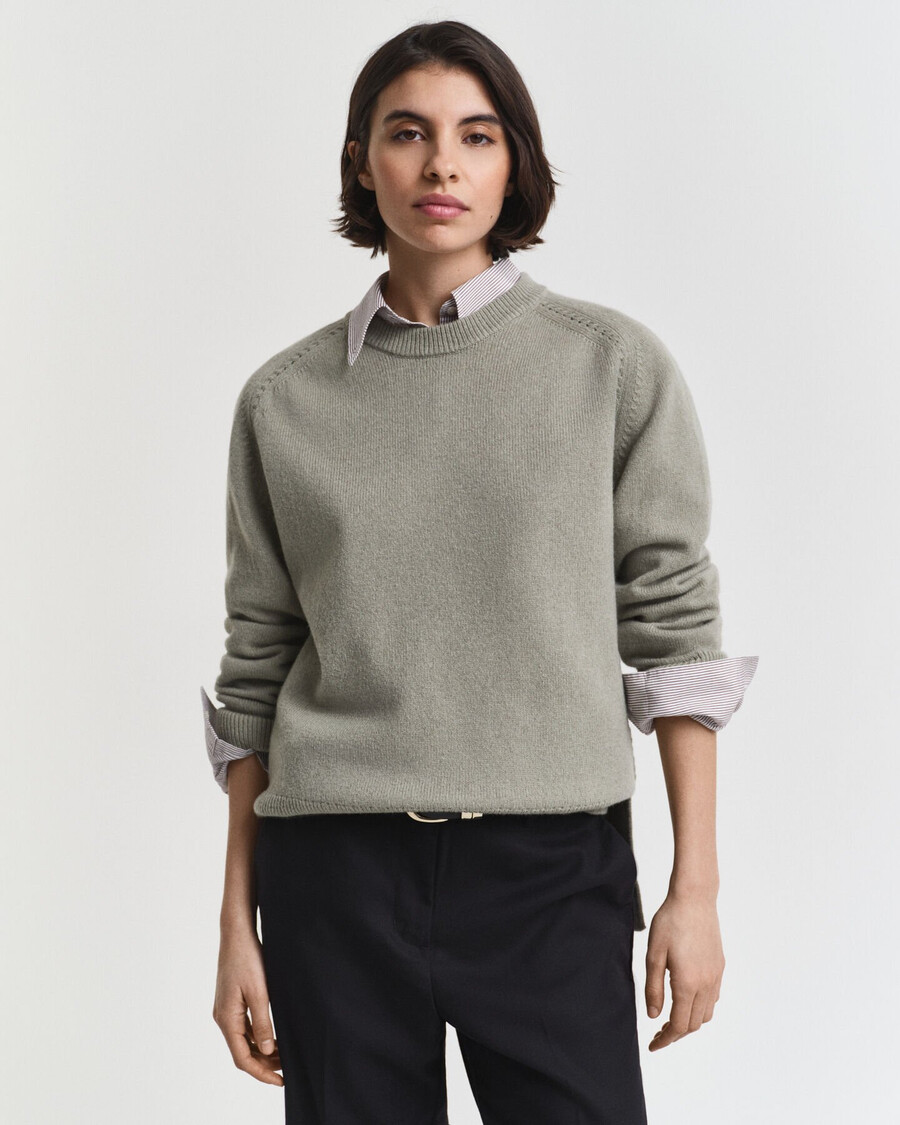 soft wool cashmere blend crew neck sweater - faded sage