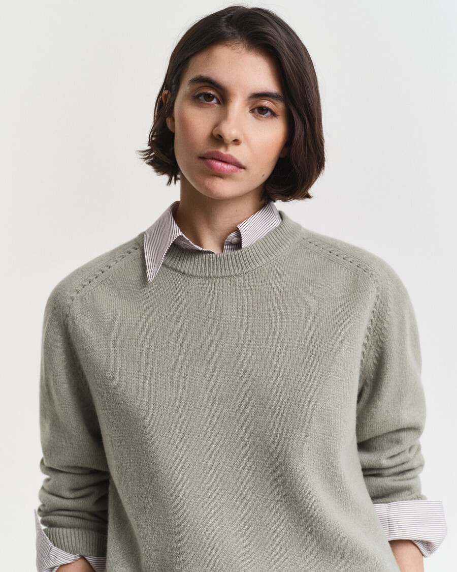 soft wool cashmere blend crew neck sweater - faded sage