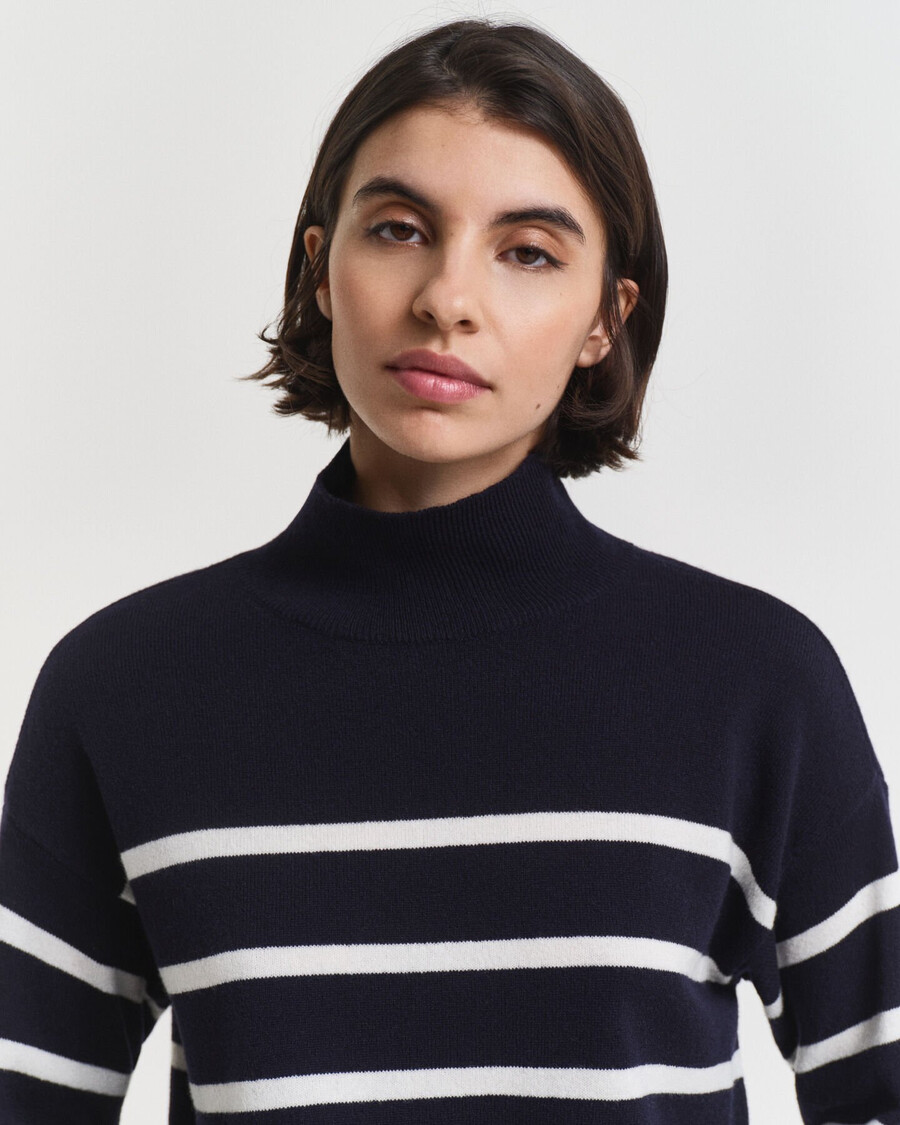striped superfine lambswool turtleneck sweater - evening blue