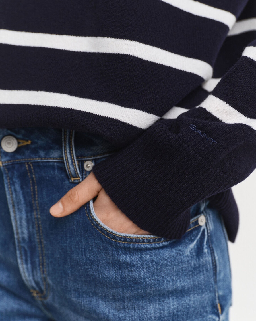 striped superfine lambswool turtleneck sweater - evening blue