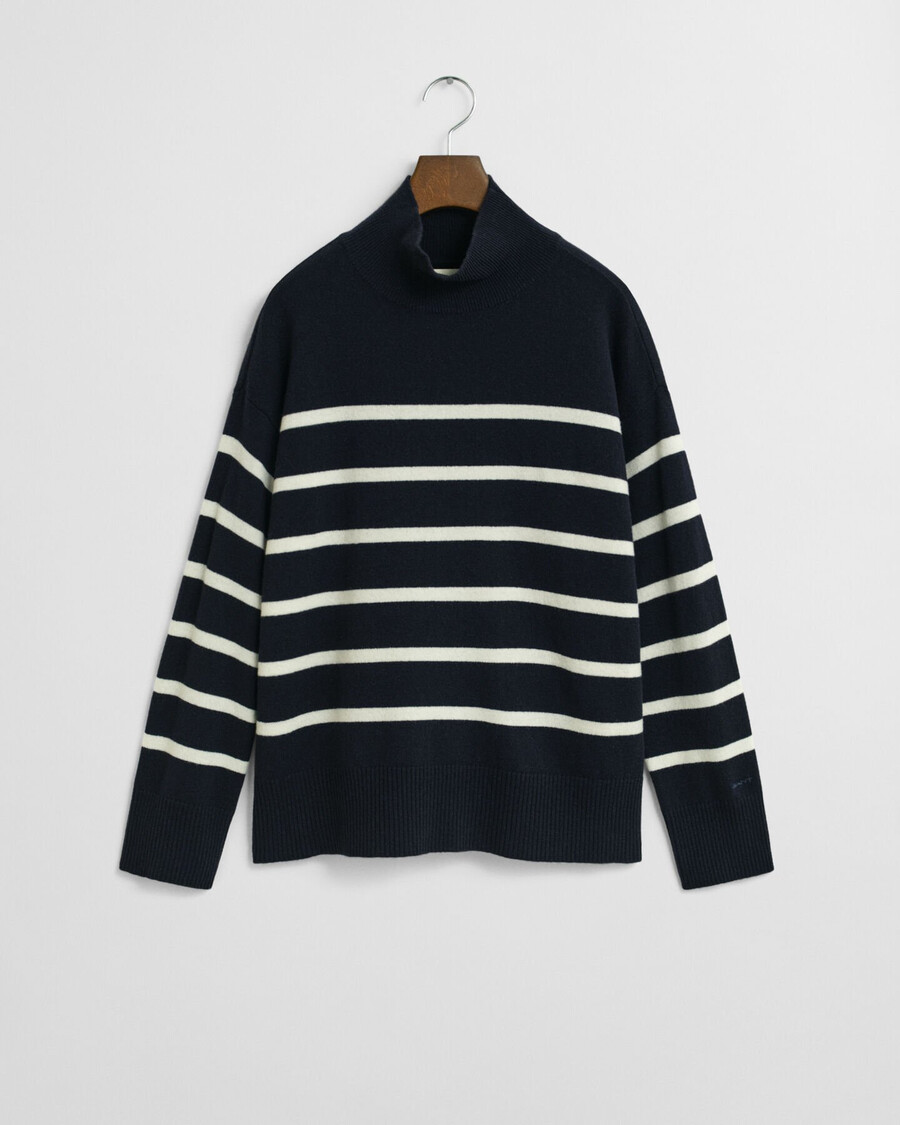 striped superfine lambswool turtleneck sweater - evening blue