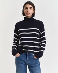 striped superfine lambswool turtleneck sweater - evening blue
