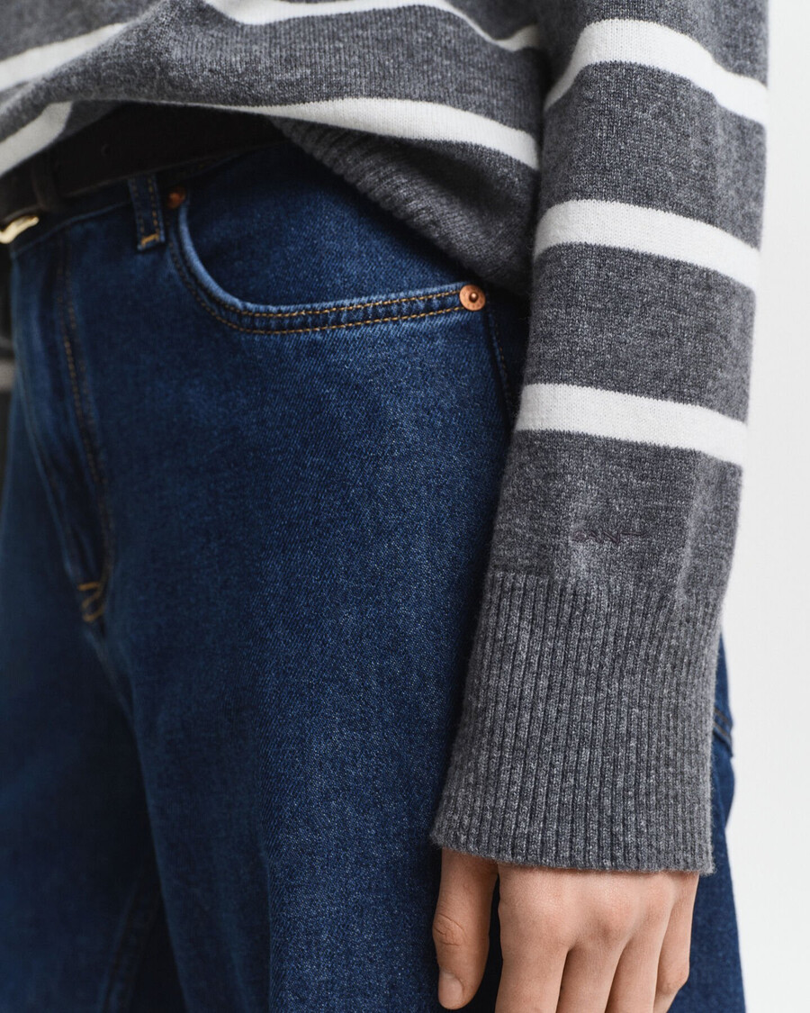 striped superfine lambswool turtleneck sweater - charcoal melange