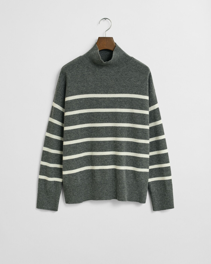 striped superfine lambswool turtleneck sweater - charcoal melange