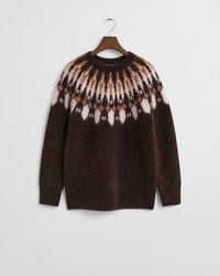 alpaca blend fair isle crew neck sweater - deep brown