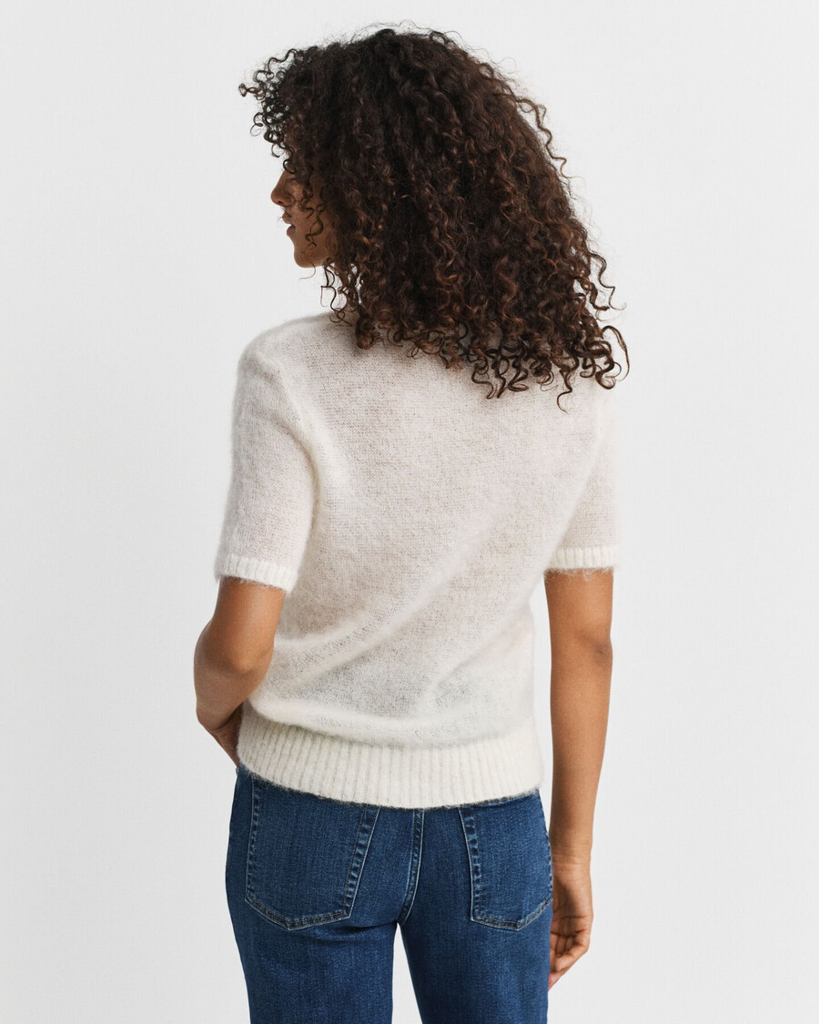 mohair blend short sleeve crew neck sweater - cream