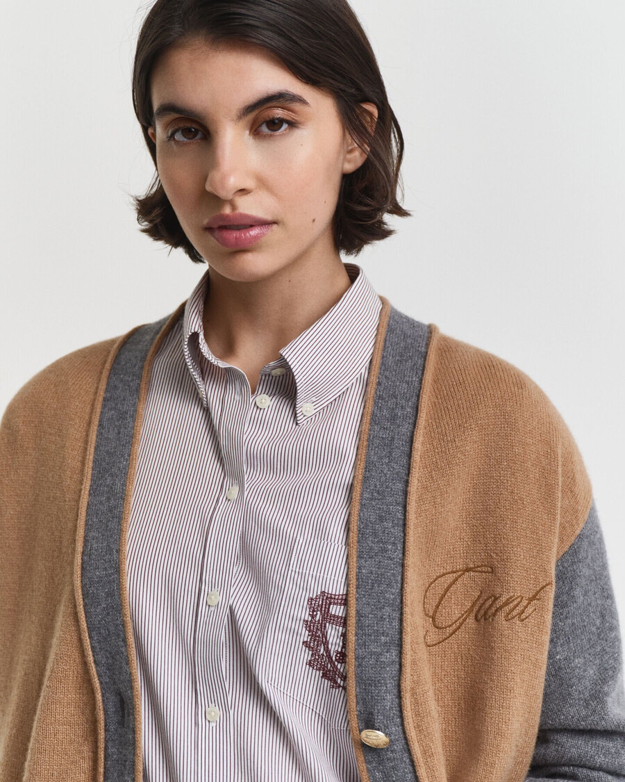 varsity vneck cardigan - whiskey brown