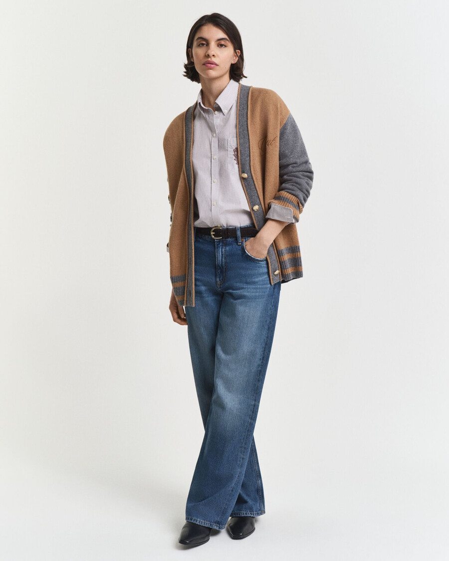 varsity vneck cardigan - whiskey brown