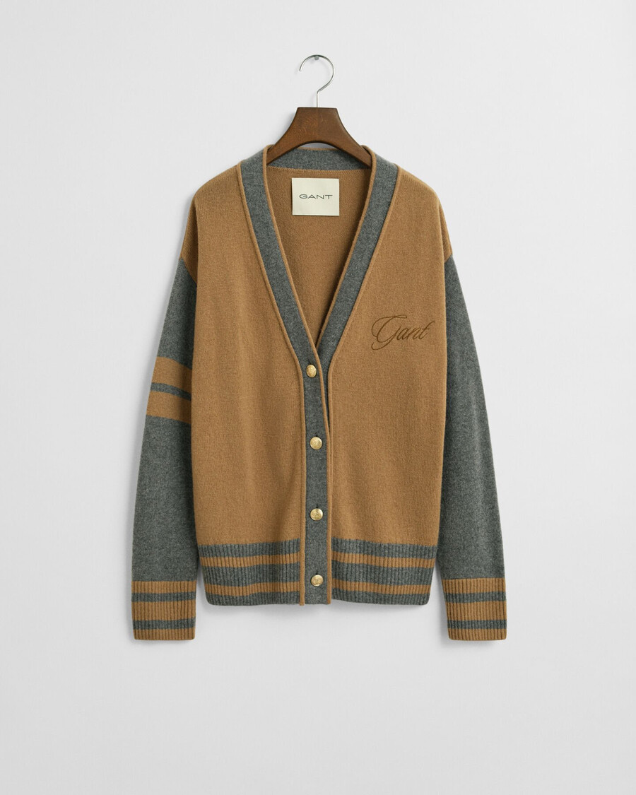varsity vneck cardigan - whiskey brown
