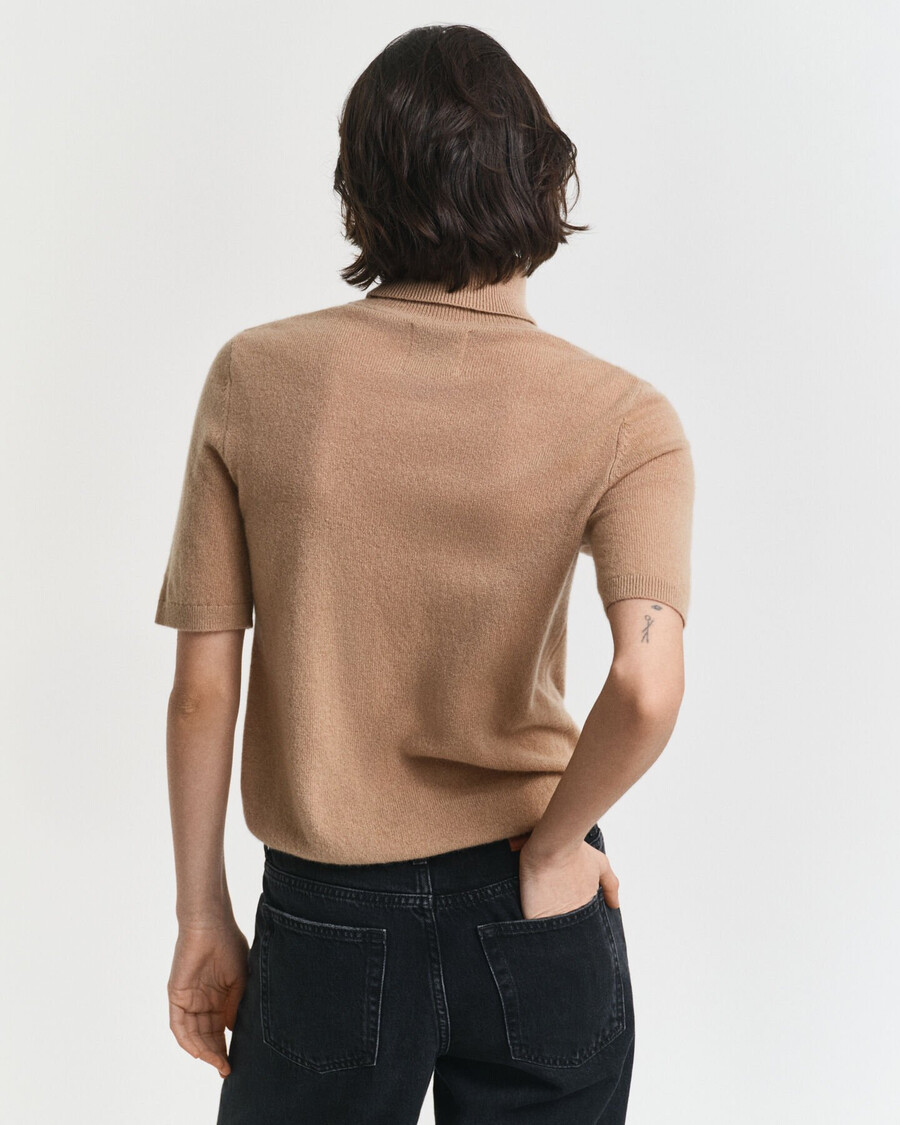 short sleeved cashmere turtleneck sweater - warm khaki