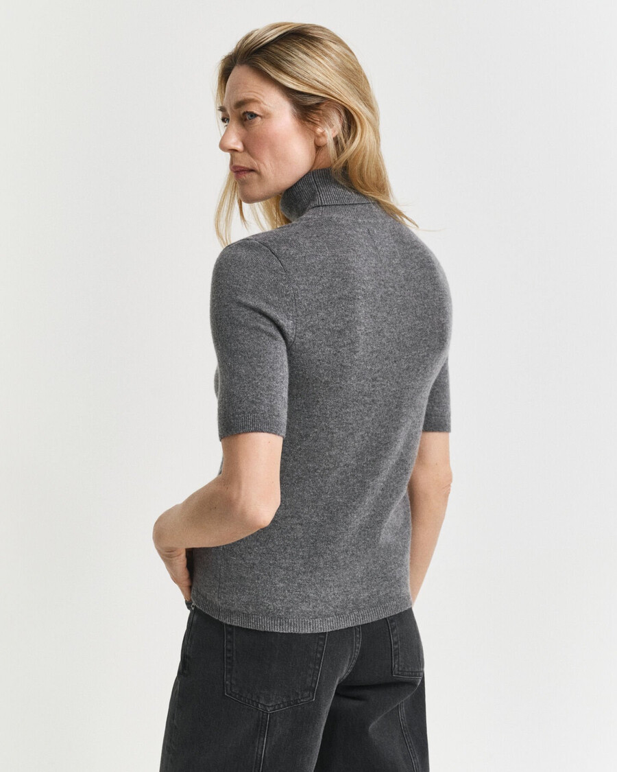 short sleeved cashmere turtleneck sweater - charcoal melange