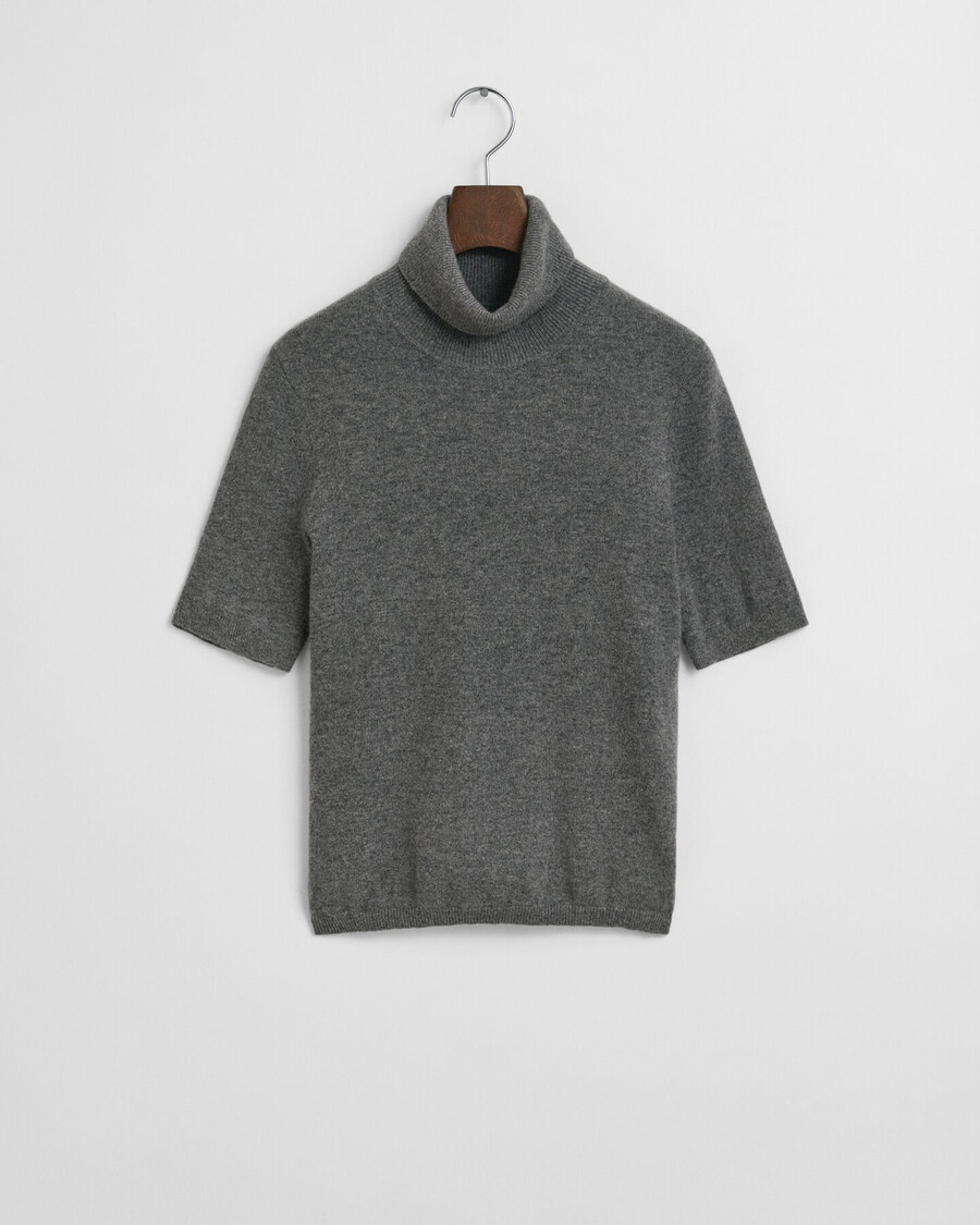 short sleeved cashmere turtleneck sweater - charcoal melange