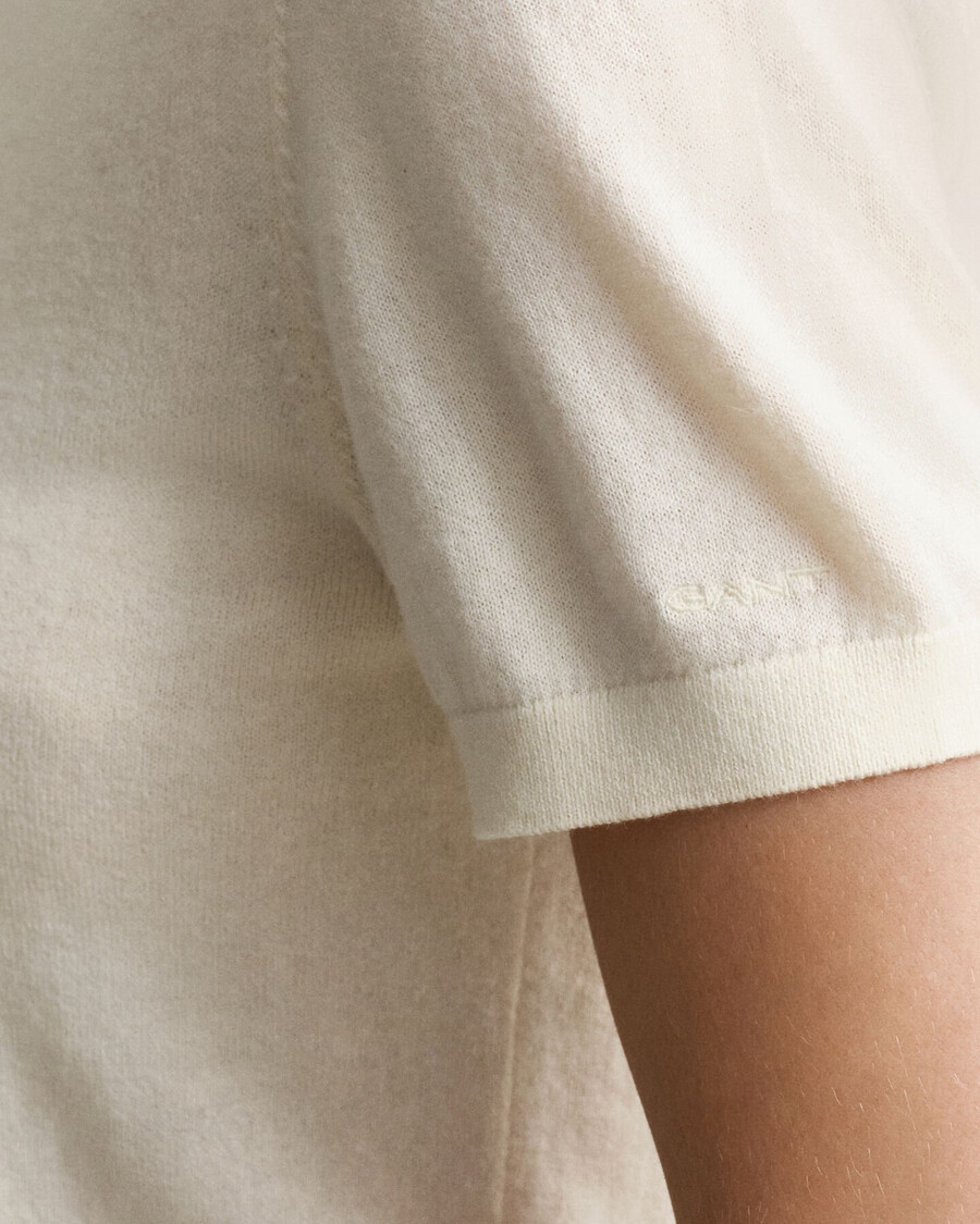 lightweight knit short sleeve crew neck sweater - cream