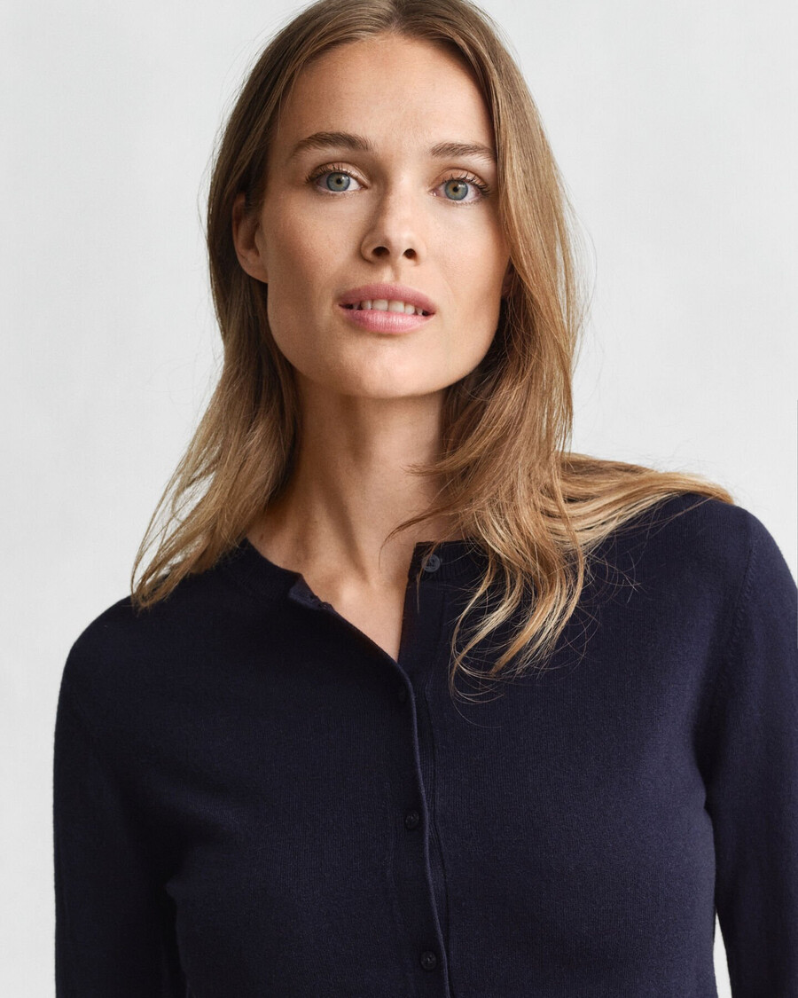 lightweight knit crew neck cardigan - evening blue