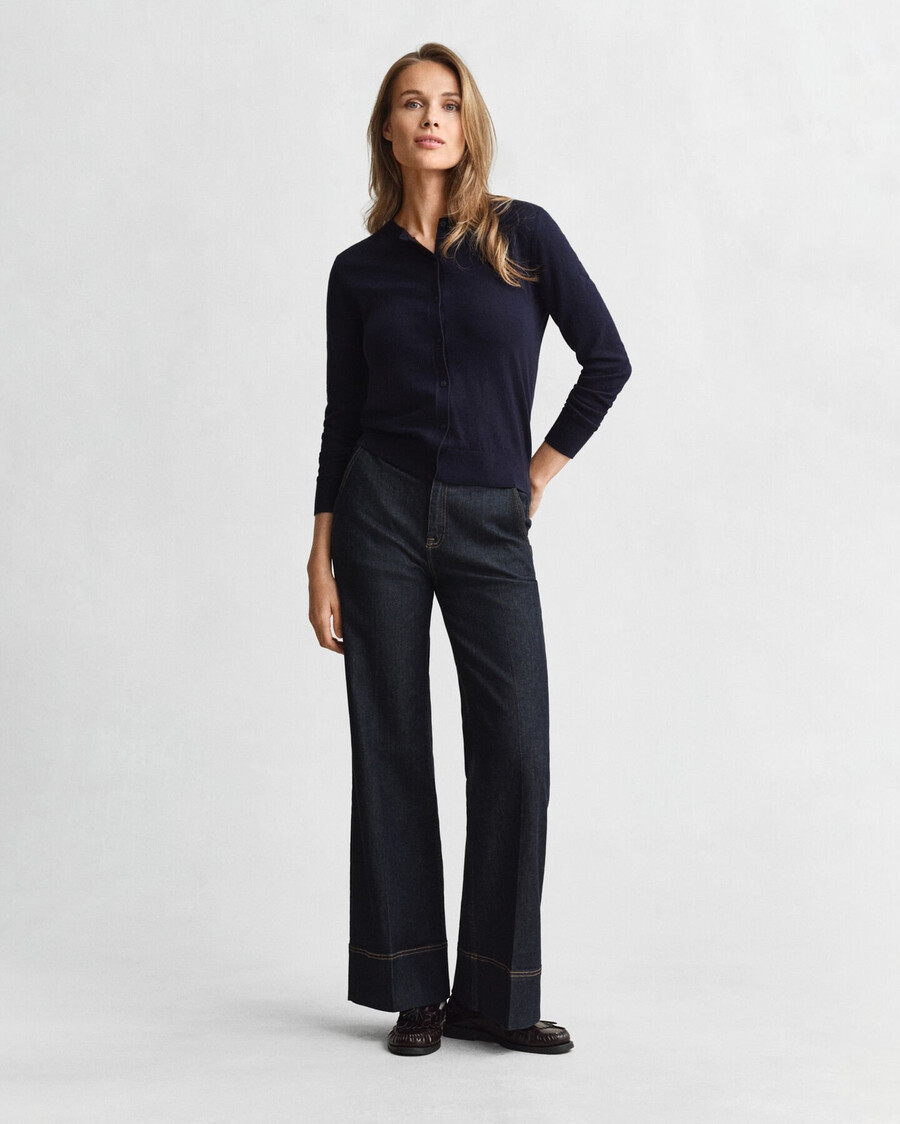 lightweight knit crew neck cardigan - evening blue