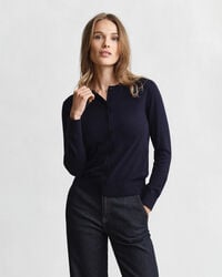 lightweight knit crew neck cardigan - evening blue