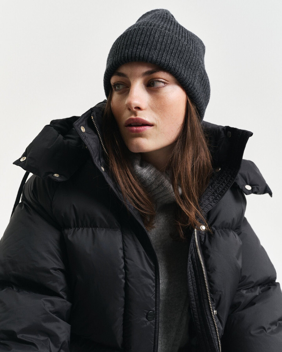 ribbed wool beanie - charcoal melange